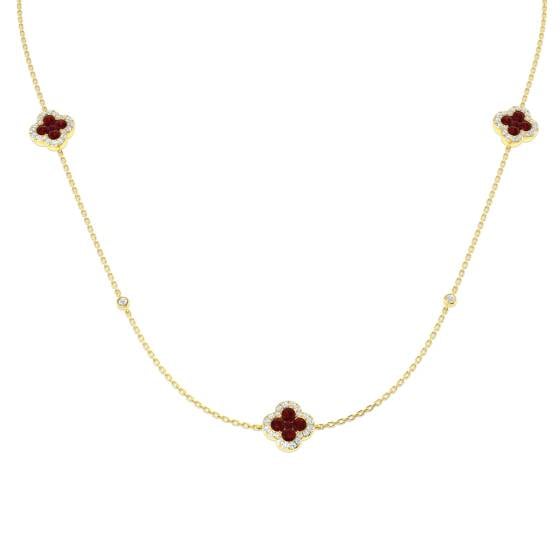 6.19ct SI2/G Round cut Ruby Gemstone Bezel Set Necklace in 18k Yellow Gold