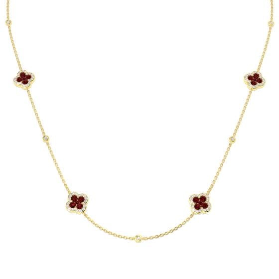 2.67ct SI2/G Round cut Ruby Gemstone Bezel Set Necklace in 18k Yellow Gold