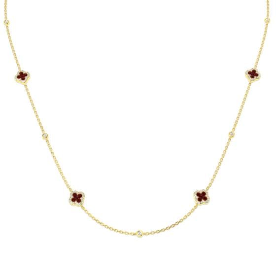 0.99ct SI2/G Round cut Ruby Gemstone Bezel Set Necklace in 18k Yellow Gold