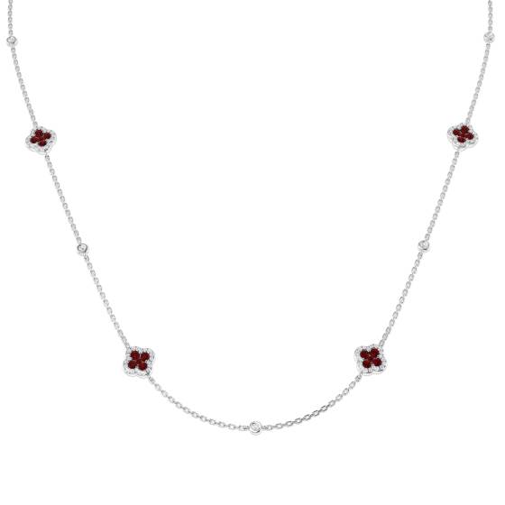 1.38ct SI2/G Round cut Ruby Gemstone Bezel Set Necklace in 18k White Gold