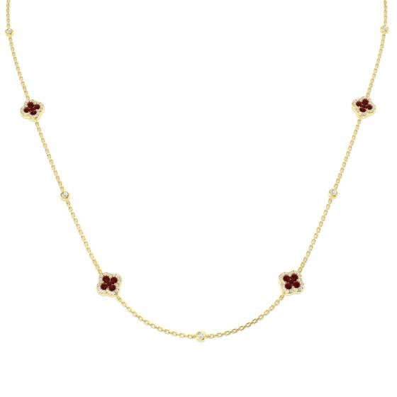 1.38ct SI2/G Round cut Ruby Gemstone Bezel Set Necklace in 18k Yellow Gold