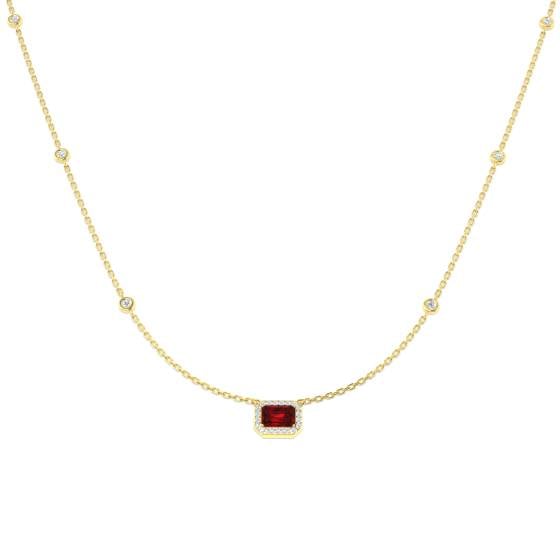 0.78ct SI2/G Emerald cut Ruby Gemstone Bezel Set Necklace in 18k Yellow Gold