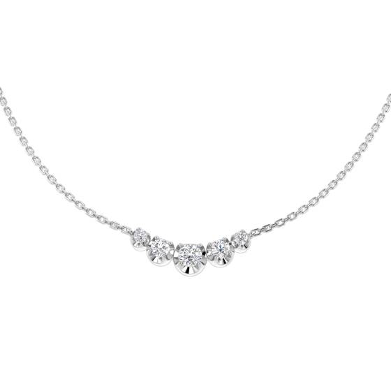 0.40ct SI2/G Round cut Natural Diamond Drop and Trilogy Necklace in 18k White Gold