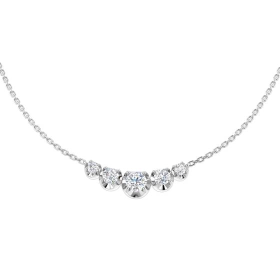 0.75ct SI2/G Round cut Natural Diamond Drop and Trilogy Necklace in 18k White Gold