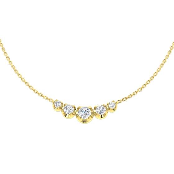0.75ct SI2/G Round cut Natural Diamond Drop and Trilogy Necklace in 18k Yellow Gold