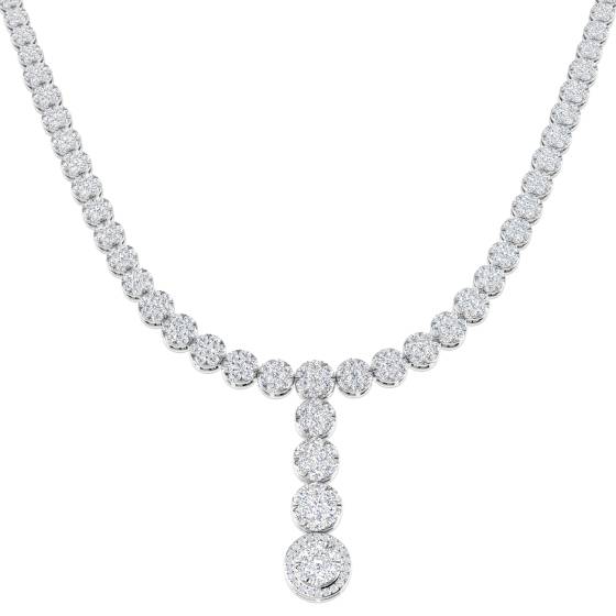 6.05ct SI2/G Round cut Natural Diamond Cluster Necklace in 18k White Gold