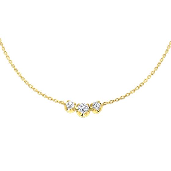 0.30ct SI2/G Round cut Natural Diamond Drop and Trilogy Necklace in 18k Yellow Gold