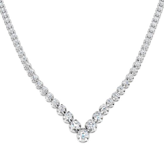 8.10ct SI2/G Round cut Natural Diamond Tennis Necklace in 18k White Gold