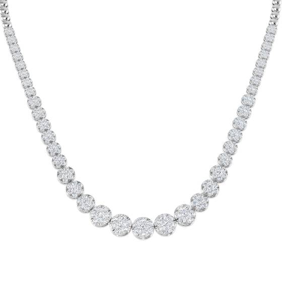 8.15ct SI2/G Round cut Natural Diamond Cluster Necklace in 18k White Gold