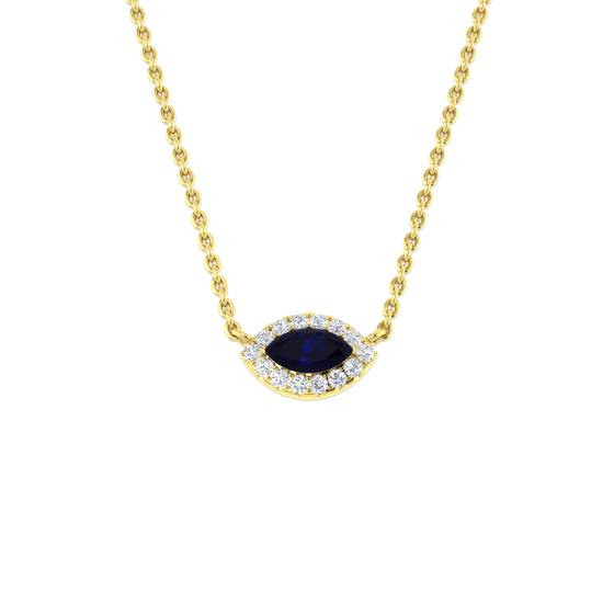 0.25ct SI2/G Marquise cut Blue Sapphire Gemstone Necklace in 9k Yellow Gold