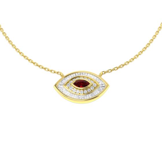 0.56ct SI2/G Marquise cut Ruby Gemstone Bezel Set Necklace in 9k Yellow Gold
