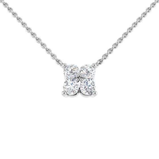 0.32ct SI2/G Round cut Natural Diamond Cluster Necklace in 18k White Gold