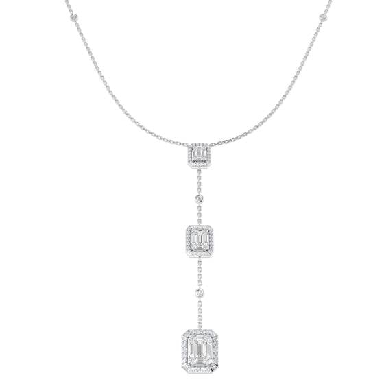 1.17ct SI2/G Round cut Natural Diamond Drop and Trilogy Necklace in 18k White Gold