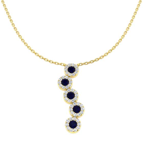 0.74ct SI2/G Round cut Blue Sapphire Gemstone Necklace in 18k Yellow Gold