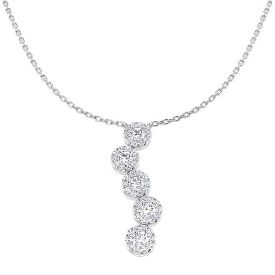 0.67ct SI2/G Round cut Natural Diamond Drop and Trilogy Necklace in 18k White Gold