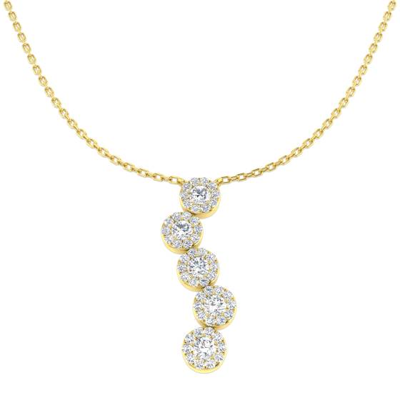 0.67ct SI2/G Round cut Natural Diamond Drop and Trilogy Necklace in 18k Yellow Gold
