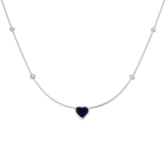 1.92ct SI1/G Heart cut Blue Sapphire Gemstone Necklace in 18k White Gold