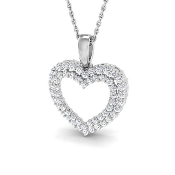 0.64ct SI2/G Round cut Natural Diamond Heart Pendant in 18k White Gold