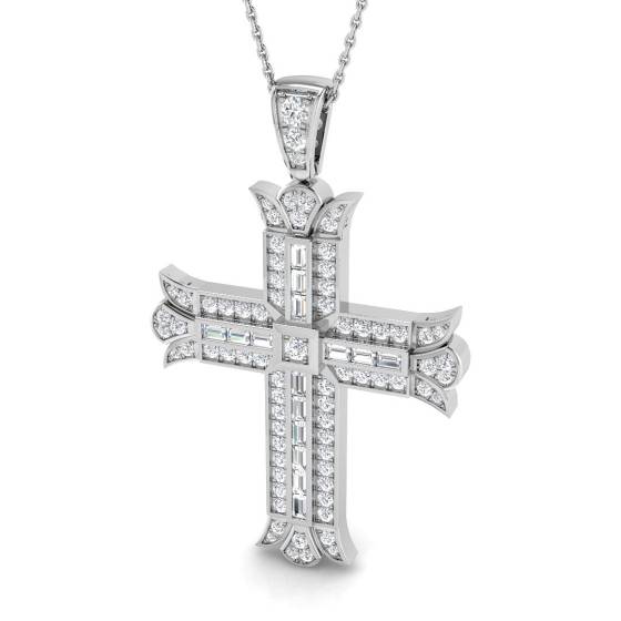 1.16ct SI2/G Round cut Natural Diamond Cross Pendant in 9k White Gold