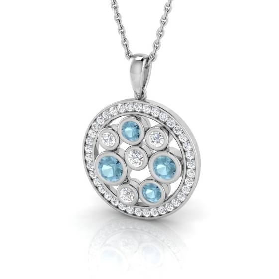 0.72ct SI2/G Round cut Aquamarine Gemstone Pendant in 18k White Gold