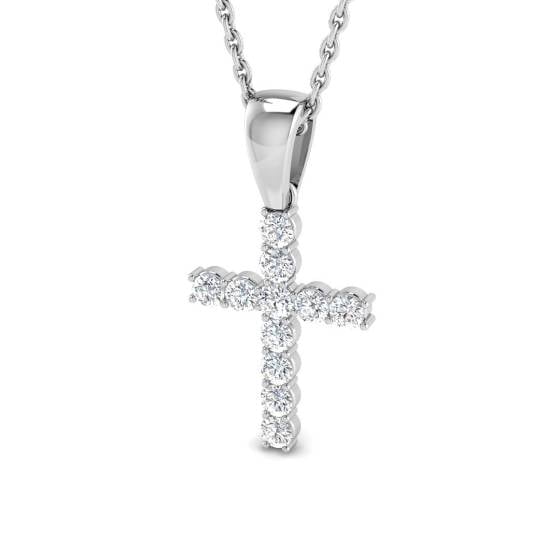 0.25ct SI2/G Round cut Natural Diamond Cross Pendant in 9k White Gold