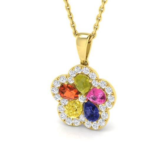 1.25ct SI2/G Pear cut Multi Sapphire Gemstone Pendant in 9k Yellow Gold