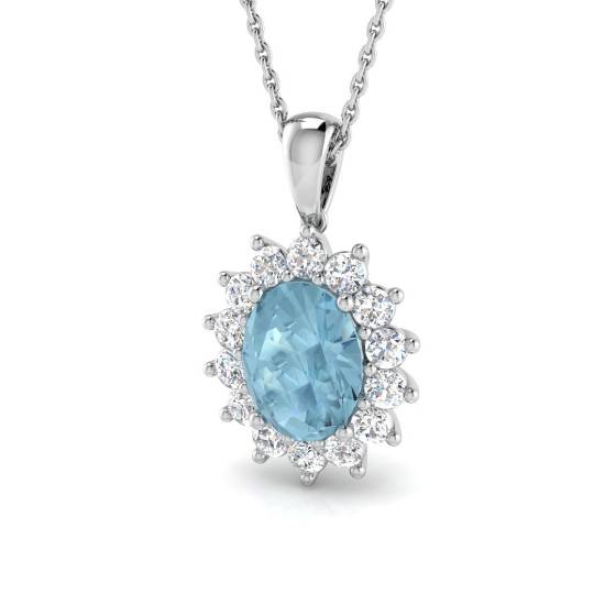 1.94ct SI2/G Oval cut Aquamarine Gemstone Pendant in 18k White Gold
