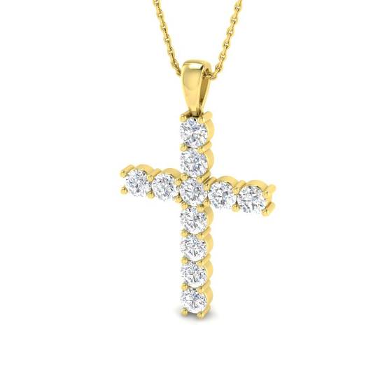2.06ct SI2/G Round cut Natural Diamond Cross Pendant in 18k Yellow Gold