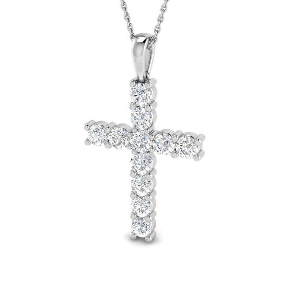 1.52ct SI2/G Round cut Natural Diamond Cross Pendant in 18k White Gold