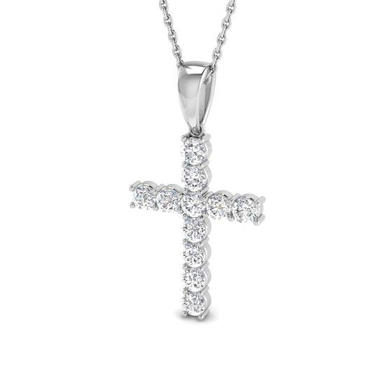 0.74ct SI2/G Round cut Natural Diamond Cross Pendant in 18k White Gold