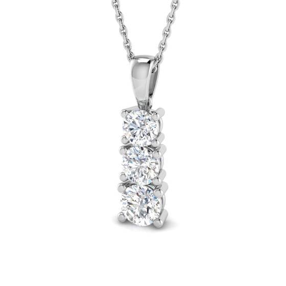 0.96ct SI2/G Round cut Natural Diamond Drop and Trilogy Pendant in 18k White Gold