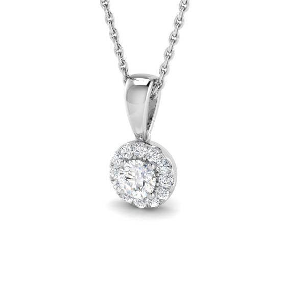 0.28ct SI2/G Round cut Natural Diamond Halo Pendant in 18k White Gold