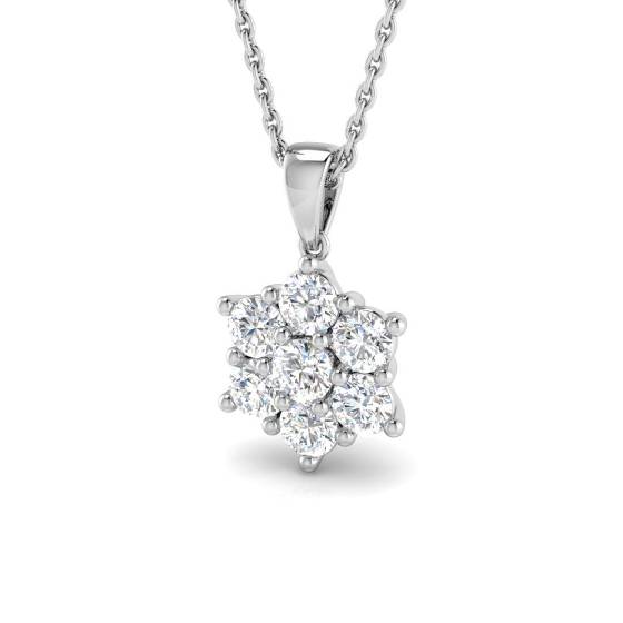 0.78ct I1/G Round cut Natural Diamond Cluster Pendant in 9k White Gold