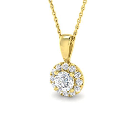 0.72ct SI2/G Round cut Natural Diamond Halo Pendant in 18k Yellow Gold