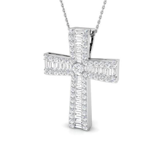 1.78ct SI2/G Round cut Natural Diamond Cross Pendant in 9k White Gold