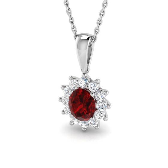 1.12ct SI2/G Oval cut Ruby Gemstone Pendant in 18k White Gold