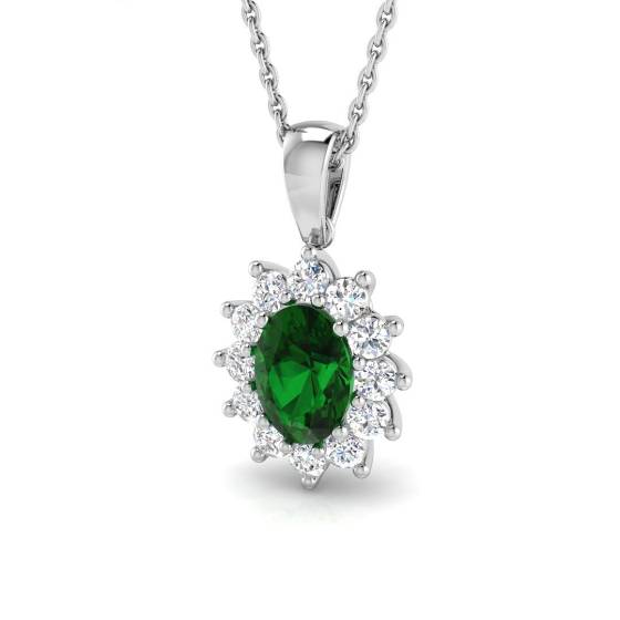 1.23ct SI2/G Oval cut Emerald Gemstone Pendant in 18k White Gold