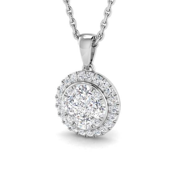 0.31ct SI2/G Round cut Natural Diamond Cluster Pendant in 18k White Gold
