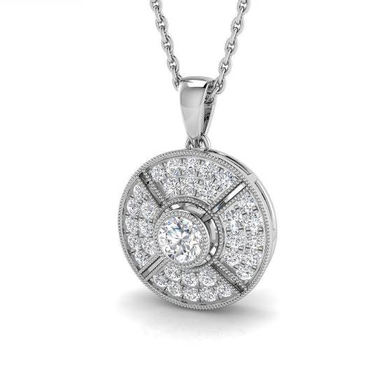 0.47ct SI2/G Round cut Natural Diamond Cluster Pendant in 18k White Gold