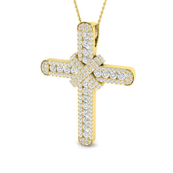 3.11ct SI2/G Round cut Natural Diamond Cross Pendant in 9k Yellow Gold