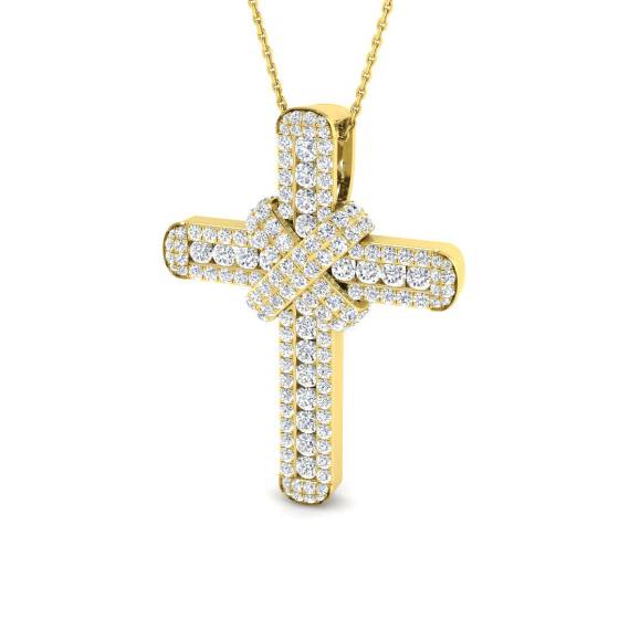 2.22ct SI2/G Round cut Natural Diamond Cross Pendant in 9k Yellow Gold