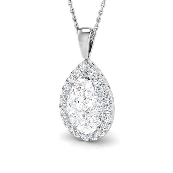 4.18ct SI1/K Pear cut Natural Diamond Halo Pendant in 18k White Gold