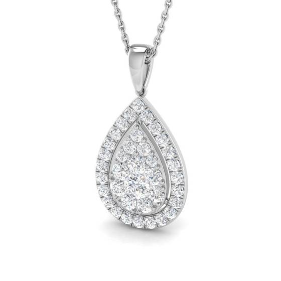 0.93ct SI1/G Round cut Natural Diamond Cluster Pendant in 18k White Gold