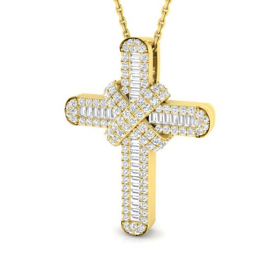 0.68ct SI2/G Round cut Natural Diamond Cross Pendant in 9k Yellow Gold