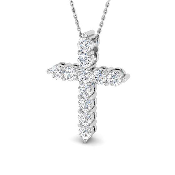 1.63ct SI2/G Round cut Natural Diamond Cross Pendant in 18k White Gold