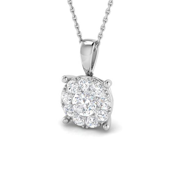 0.94ct SI2/G Round cut Natural Diamond Cluster Pendant in 9k White Gold