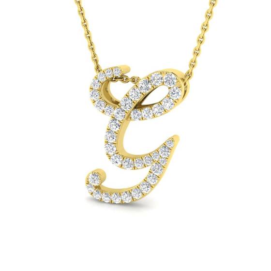 0.41ct SI2/G Round cut Natural Diamond Initials Pendant in 9k Yellow Gold