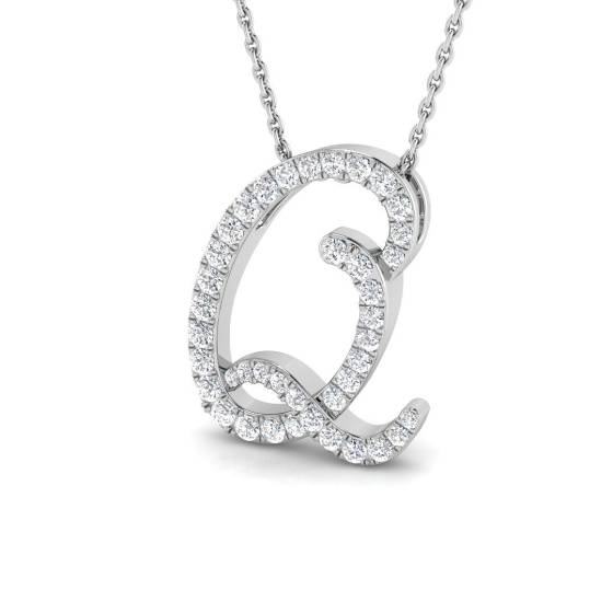 0.41ct SI2/G Round cut Natural Diamond Initials Pendant in 9k White Gold