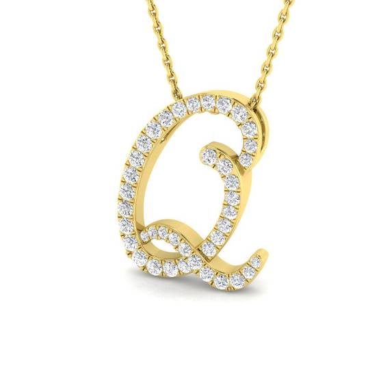 0.41ct SI2/G Round cut Natural Diamond Initials Pendant in 9k Yellow Gold