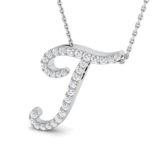 0.33ct SI2/G Round cut Natural Diamond Initials Pendant in 9k White Gold